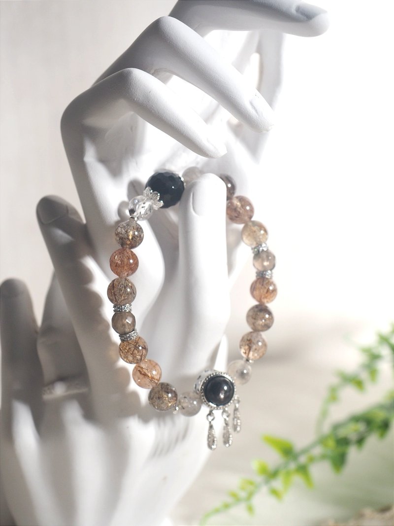 鑚切黑玛瑙 闪灵 茶晶 黑金超七 金运石捕梦网 - 手链/手环 - 玉石 