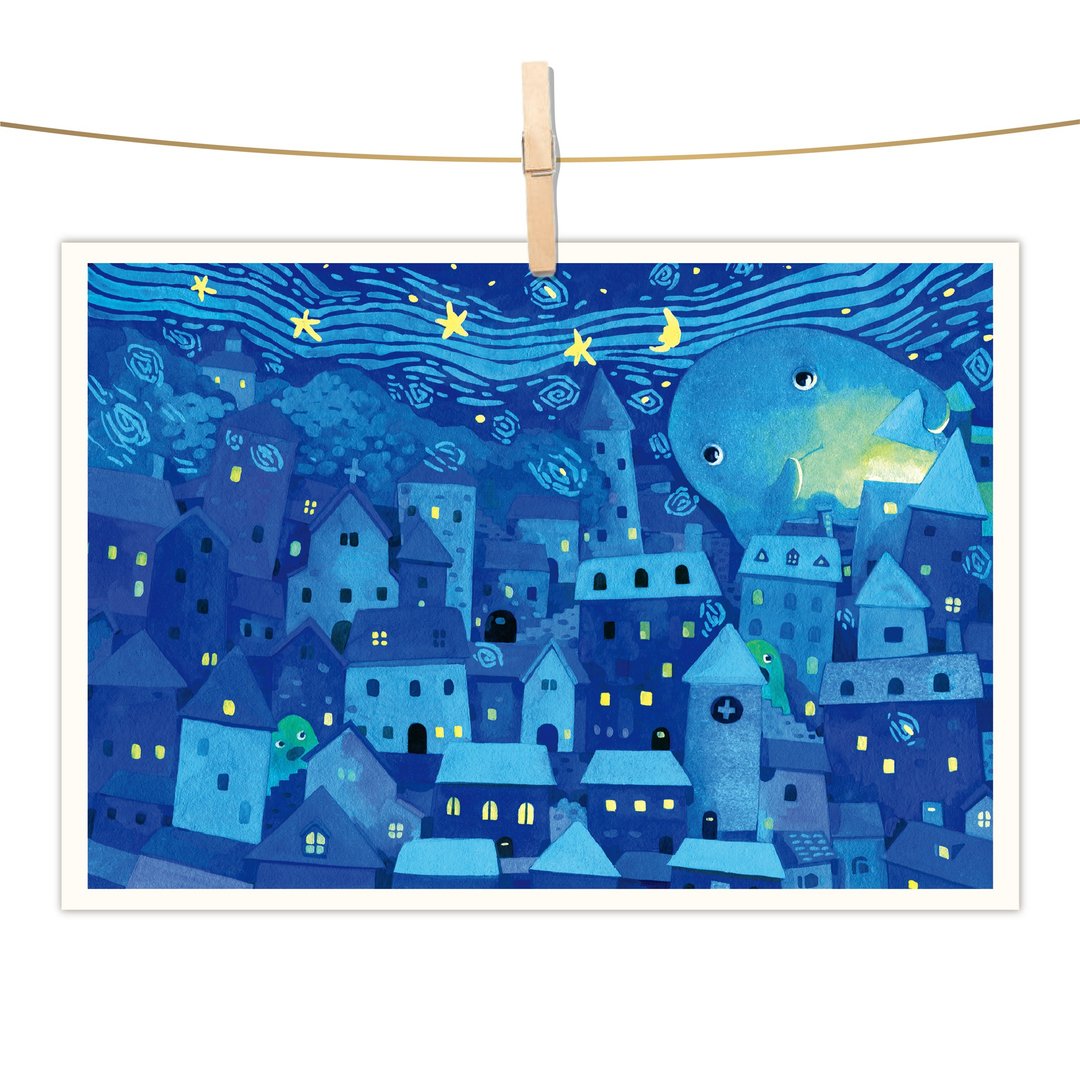 afu水彩插画明信片 - 单纯的星夜 - 卡片/明信片 - 纸 蓝色