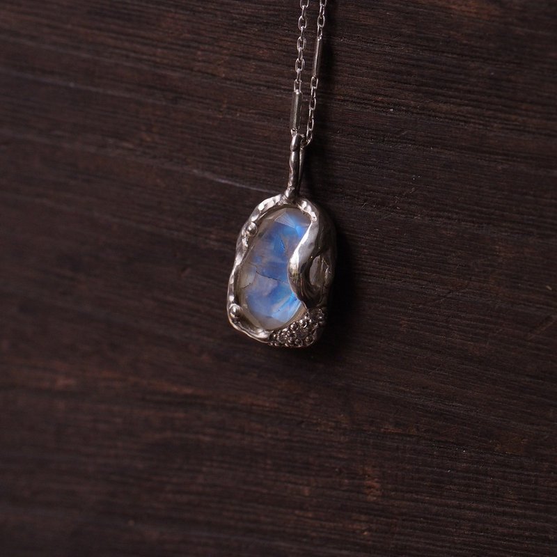 月光石手工项链 六月诞生石 短项链 Moonstone Handmade - 项链 - 半宝石 蓝色