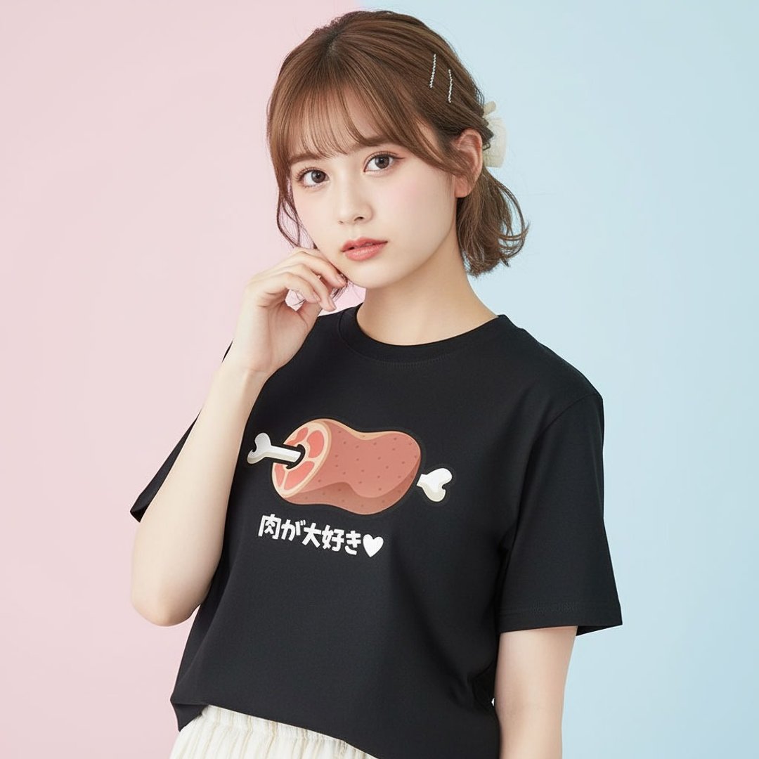 肉が大好き 中性短袖T恤 圆领棉T 纯棉Tshirt 124 - 男装上衣/T 恤 - 棉 咖啡色