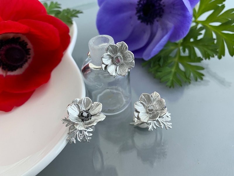 可选诞生石 银莲花耳骨夹 - 其他 - 纯银 银色