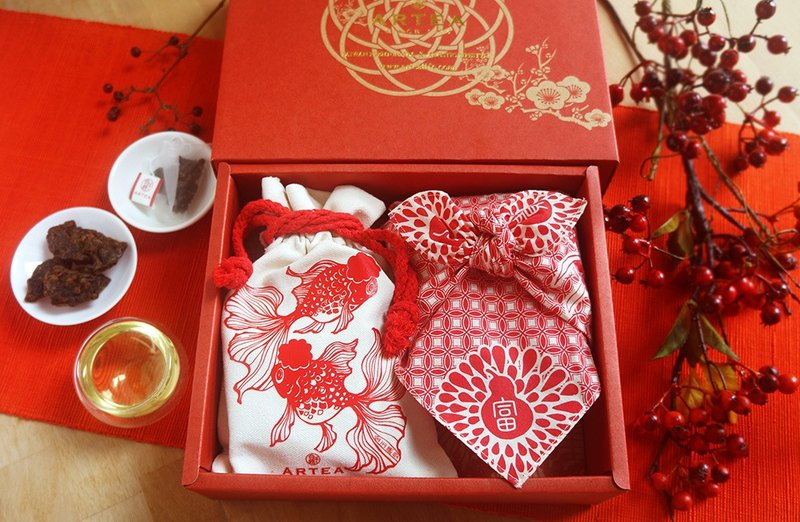 【 旺来富来】茶食礼盒(微熏凤梨+5款精品好茶) - 茶 - 棉．麻 红色