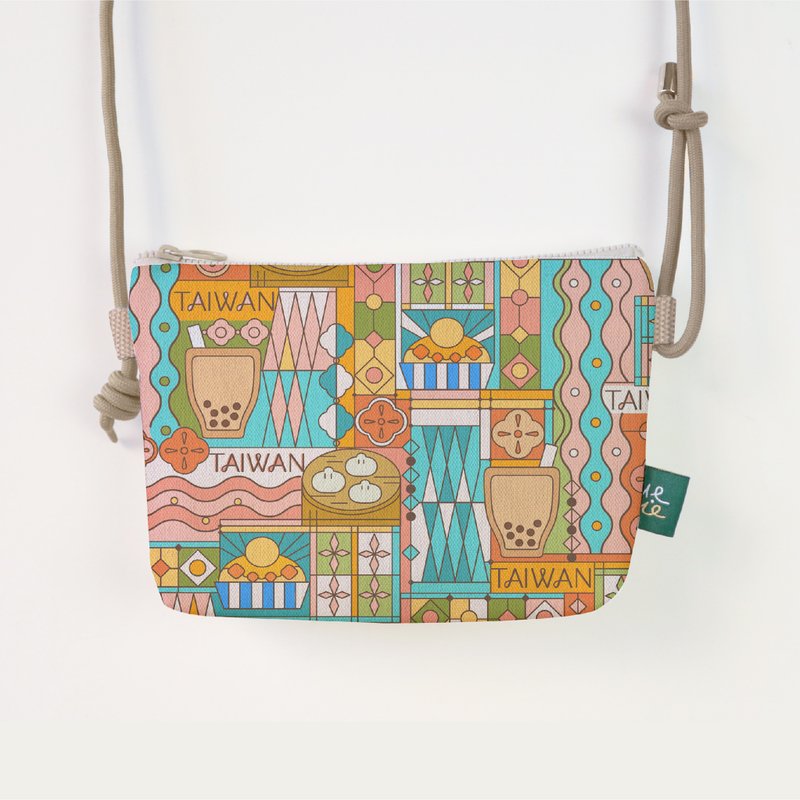 【游台湾-旅行小包】台湾花窗小吃 大容量 双色 隔层 可调绳长 - 侧背包/斜挎包 - 聚酯纤维 绿色