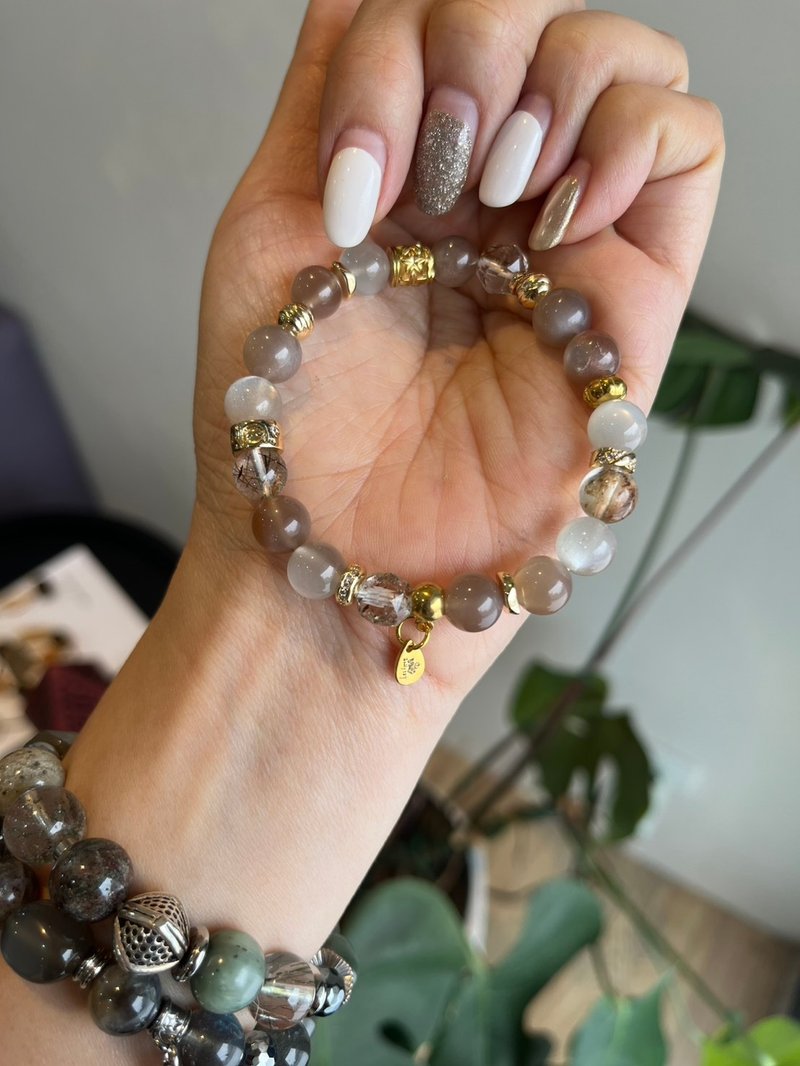 定制化水晶矿石手链 香槟月光石 × 黑金超 - 手链/手环 - 水晶 