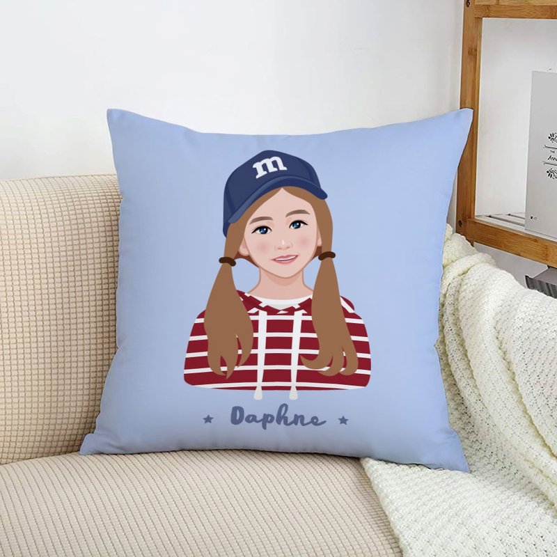 定制人像宠物画 / 方形抱枕 (卡漫风) - 订制画像 - 棉．麻 白色