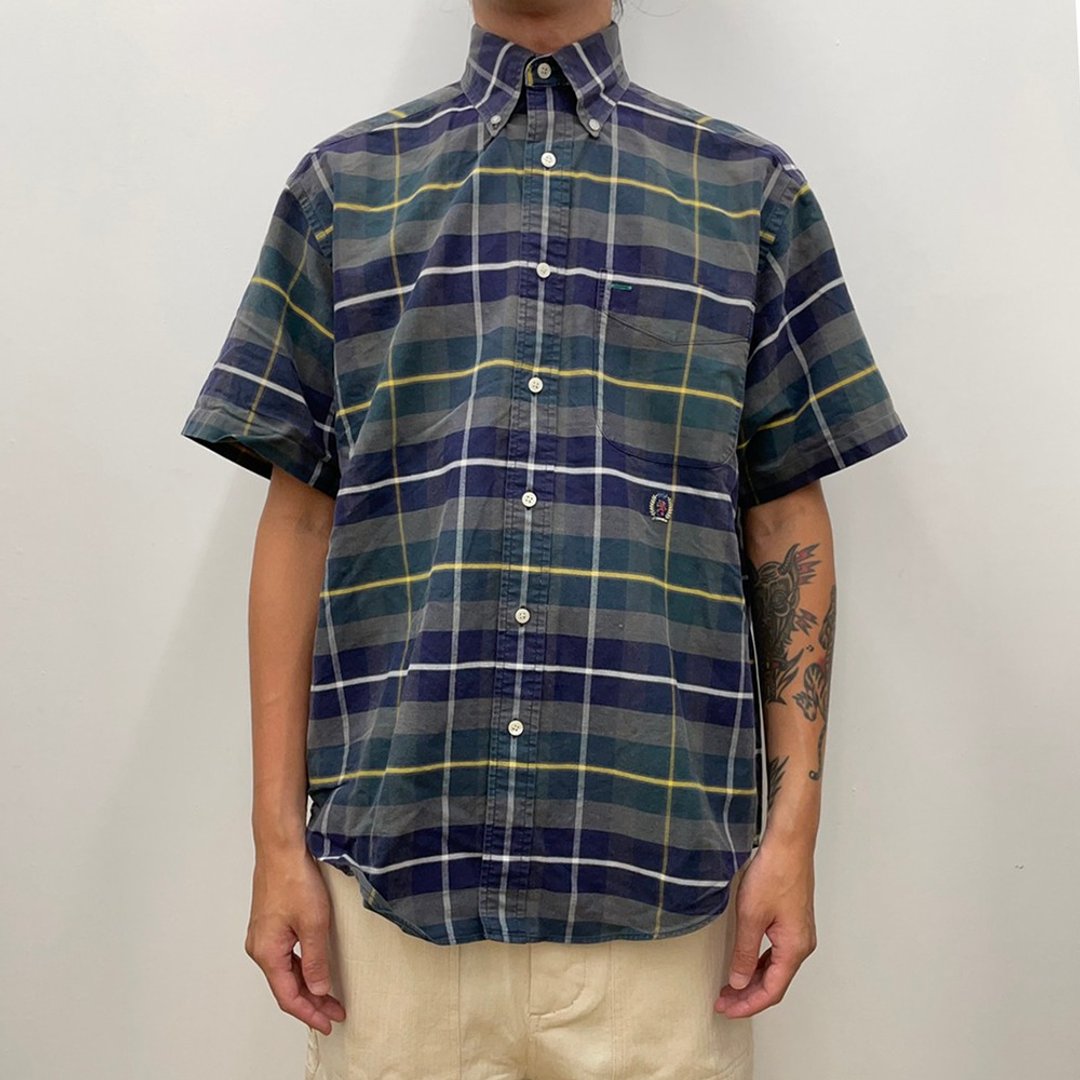 Tommy Hilfiger 绿 黄 格纹衬衫 电绣 古着 二手 - 男装衬衫 - 棉．麻 绿色