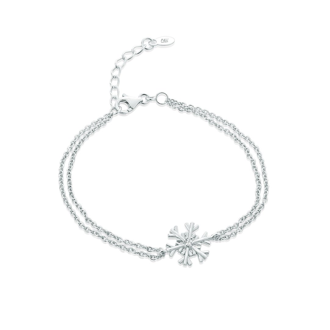 【Gift box】925 Silver Diamond Snow Bracelet - 手链/手环 - 纯银 银色