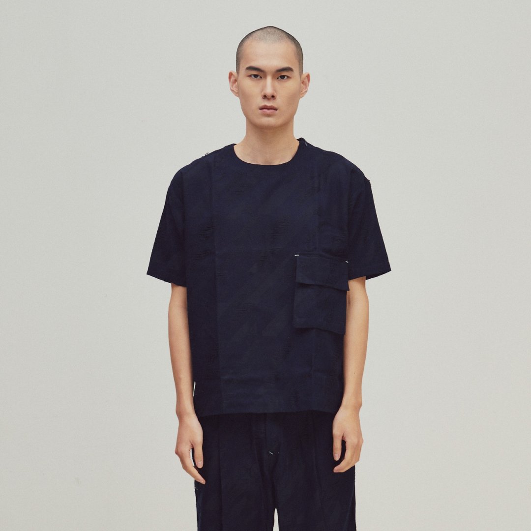 DYCTEAM - EVOLVE(D) - Houndstooth pattern pocket tee - 男装上衣/T 恤 - 棉 蓝色