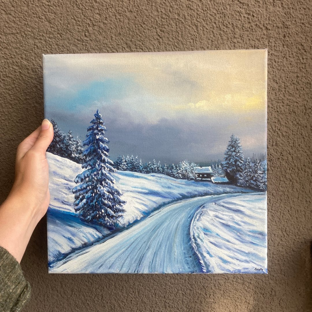 冬季风景油画作品，古典树木雪景画作 - 海报/装饰画/版画 - 棉 蓝色