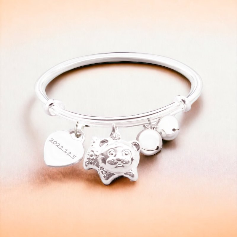 【订制手镯】999纯银刻字*虎年限量款(含手镯+铃铛+爱心+虎宝宝) - 手链/手环 - 纯银 银色