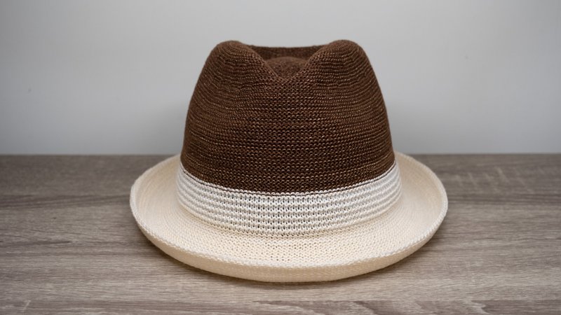 双色简约爵士帽-可可炼乳 针织帽 纸线编织 可水洗 台湾制 - 帽子 - 纸 咖啡色