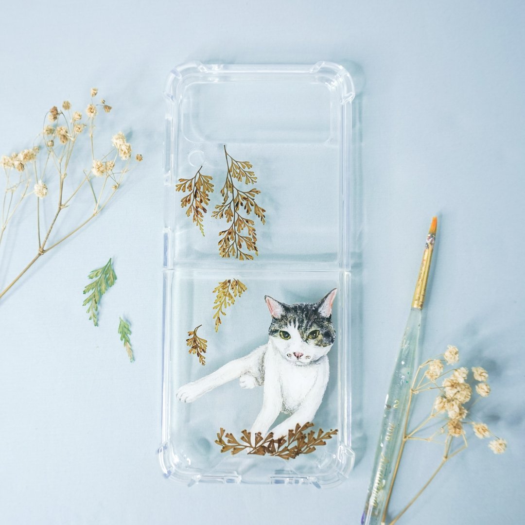 定制化手绘宠物押花手机壳 | 猫猫 - 手机壳/手机套 - 植物．花 绿色