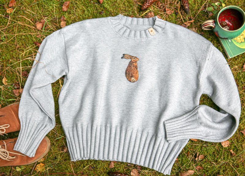 手工刺绣灰色毛衣 - 女装针织衫/毛衣 - 聚酯纤维 银色