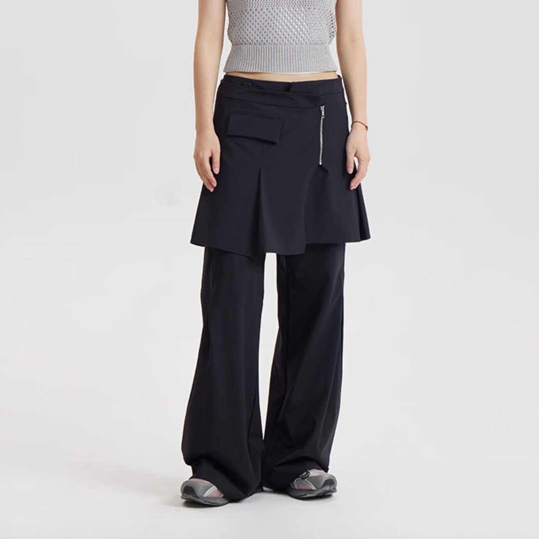 Pleat Skirt and Trousers 多褶腰封组合裙裤套装 - 中性裤装 - 其他材质 黑色