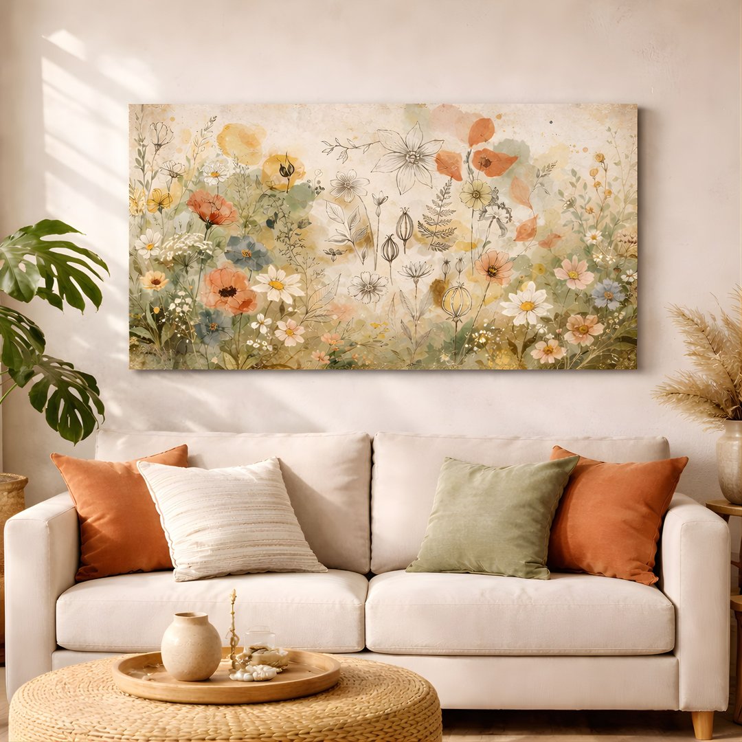北欧自然野花挂画 植物花卉帆布画 客厅卧室墙面装饰画 - 墙贴/壁贴 - 棉 