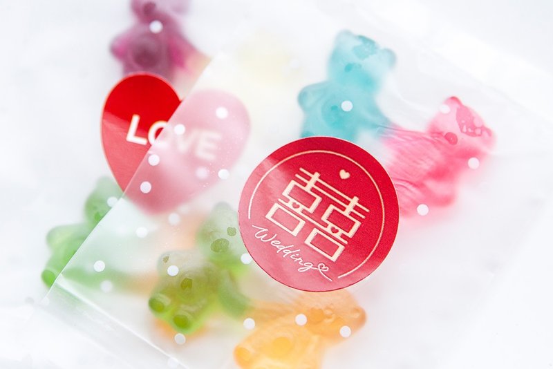 囍字 LOVE 牵手小熊软糖 2入 磨砂密封袋装(口味随机贴纸2款可选) - 零食/点心 - 新鲜食材 红色