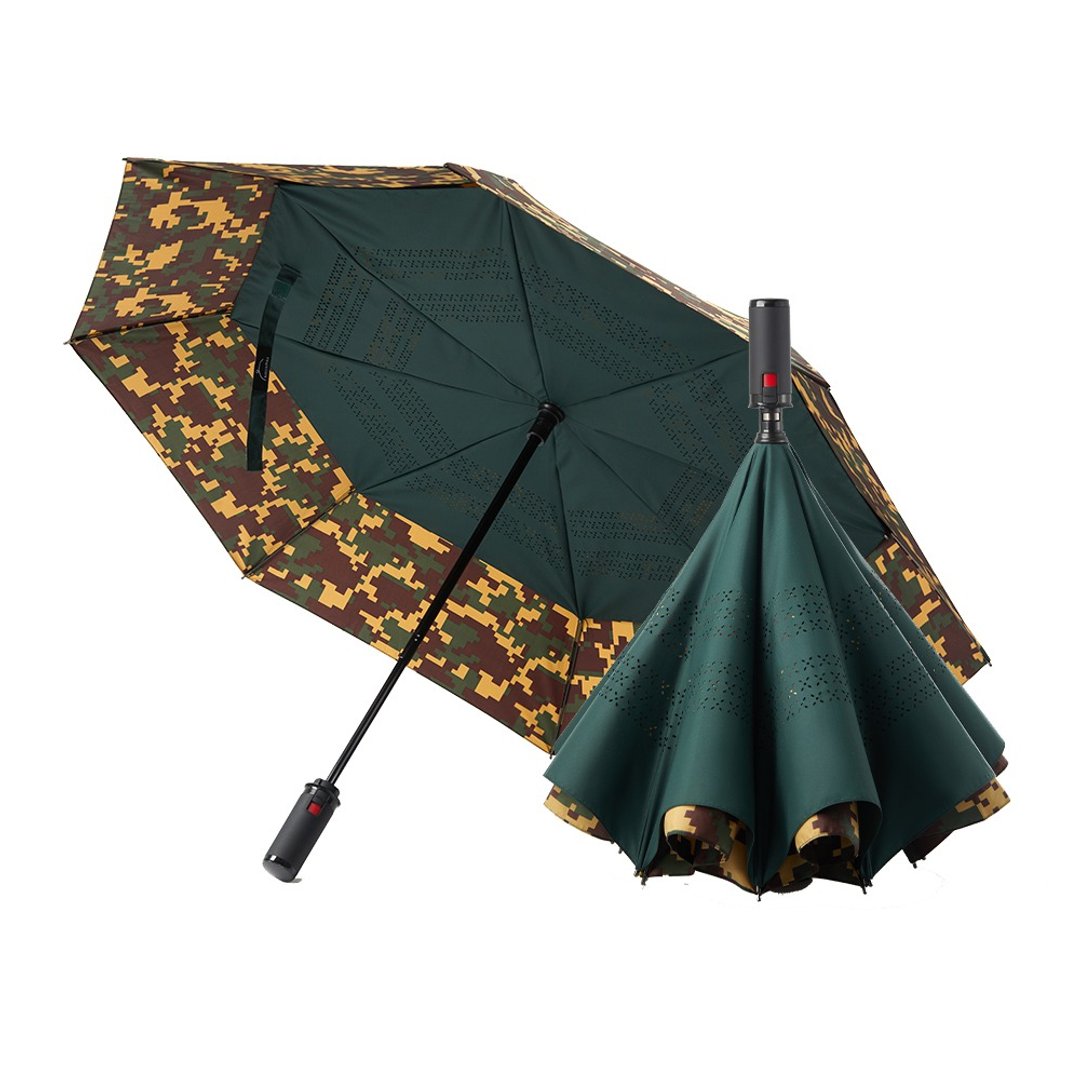 美而耐【反向伞-迷彩面绿底】一秒瞬收 反向聚雨 抗风防泼 折叠伞 - 雨伞/雨衣 - 防水材质 绿色
