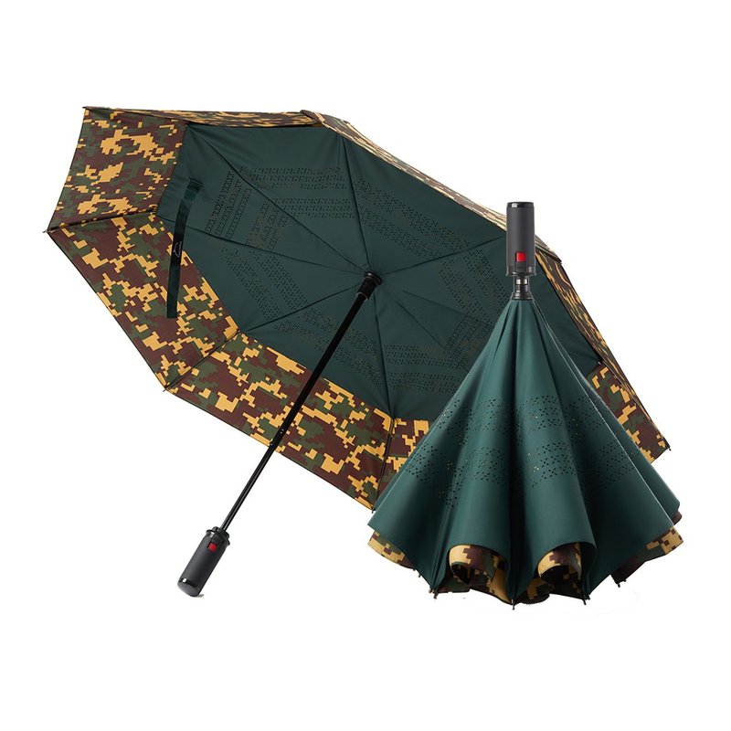 美而耐【反向伞-迷彩面绿底】一秒瞬收 反向聚雨 抗风防泼 折叠伞 - 雨伞/雨衣 - 防水材质 绿色