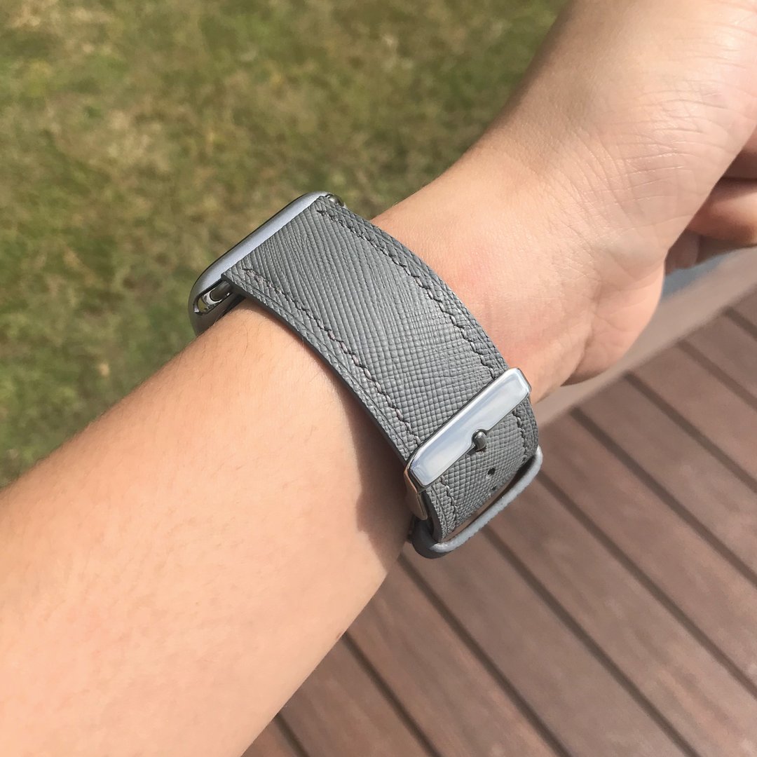【AppleWatch表带】灰色十字纹牛皮/法国防汗皮/厚芯款/轻巧款 - 表带 - 真皮 灰色