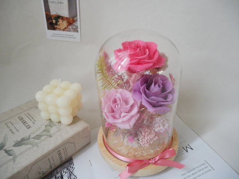 不凋花玻璃罩夜灯【桃粉雾紫】永生花/新婚/七夕情人节/母亲节 - 灯具/灯饰 - 植物．花 粉红色