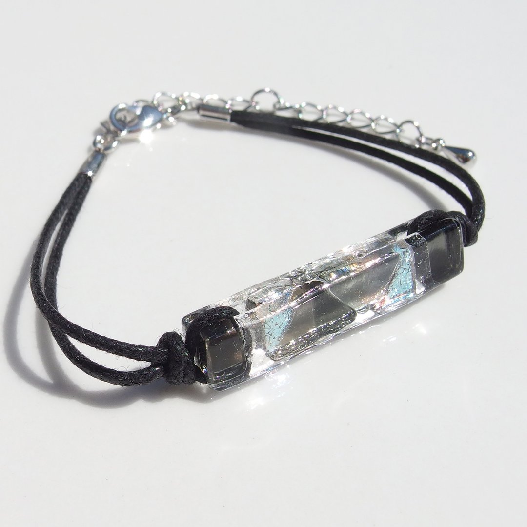 Cocktail glass (Hidden [Monochrome]) Bracelet / Anklet [Length, metal free choice] [Made to order] - 手链/手环 - 玻璃 黑色