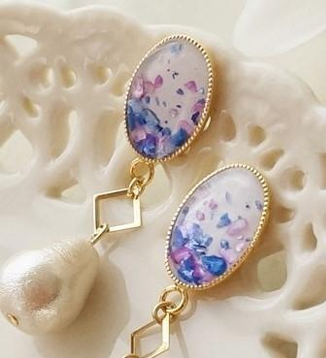 Dancing ♢ pieces and cotton pearl earrings / earrings - 耳环/耳夹 - 宝石 蓝色