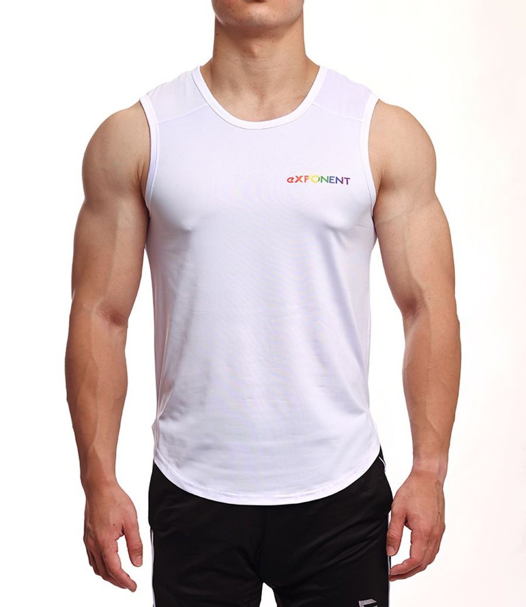【彩虹限定】Actiflex超弹透气-低调彩虹下弧度拼接运动背心-白色 - 男装背心 - 聚酯纤维 白色