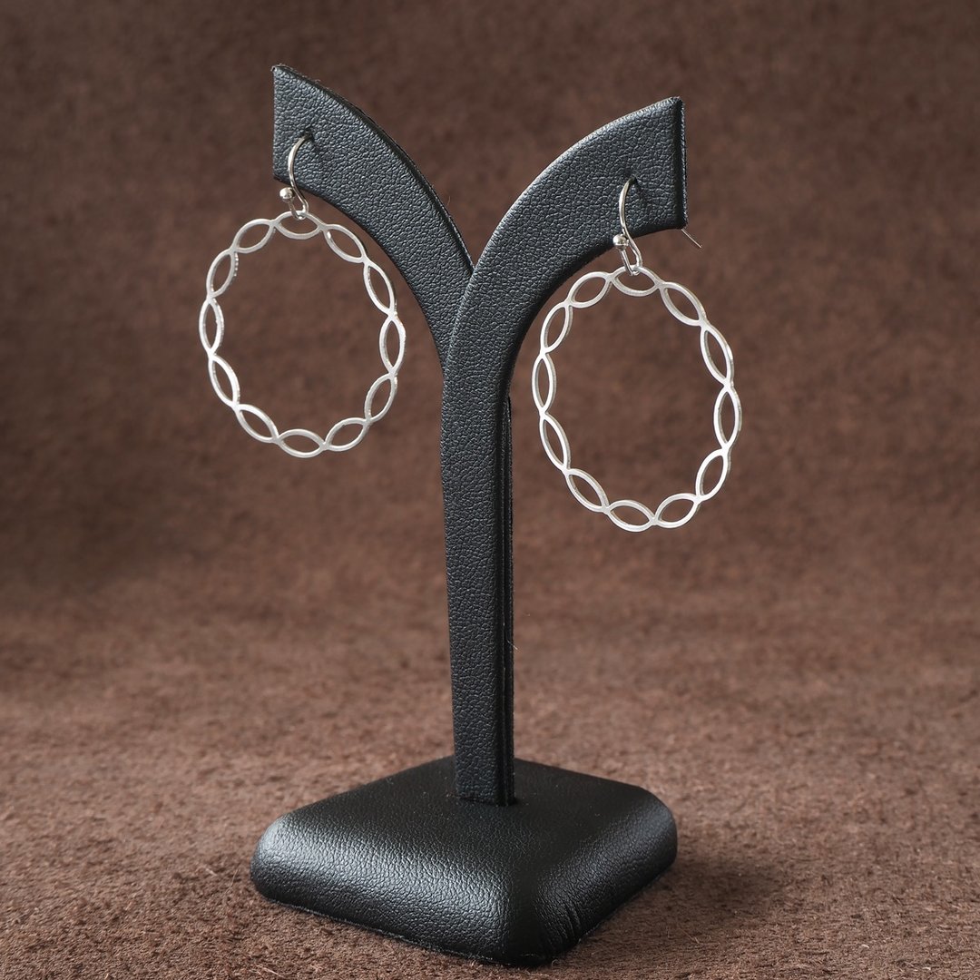 Round abstract earrings stainless steel - 耳环/耳夹 - 不锈钢 银色