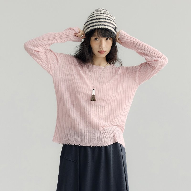 毛边坑条打底衫|针织衫|两色|秋款|Sora-1900 - 女装针织衫/毛衣 - 羊毛 多色