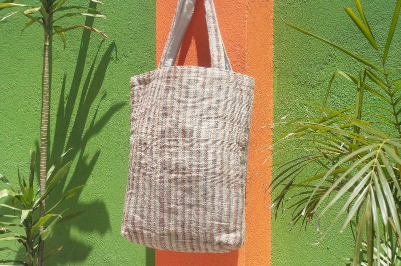 限量一件 天然棉麻手织布条纹轻便包 / 背包 / 侧背包 / 肩背包 / 旅行包 - 彩色条纹 - 侧背包/斜挎包 - 棉．麻 多色