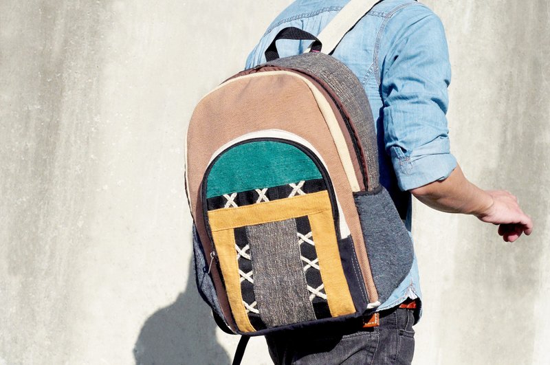 限量一件 手工拼接设计后背包 / 肩背包 / BOHO登山包 - 森林系交叉棉麻线拼色包 - 后背包/双肩包 - 棉．麻 多色