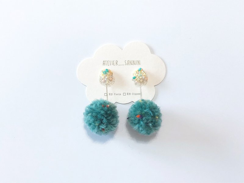 缤纷异想世界系列-尼斯湖小水怪 手工 手缝 毛球 两戴 耳针/耳夹 - 耳环/耳夹 - 其他材质 