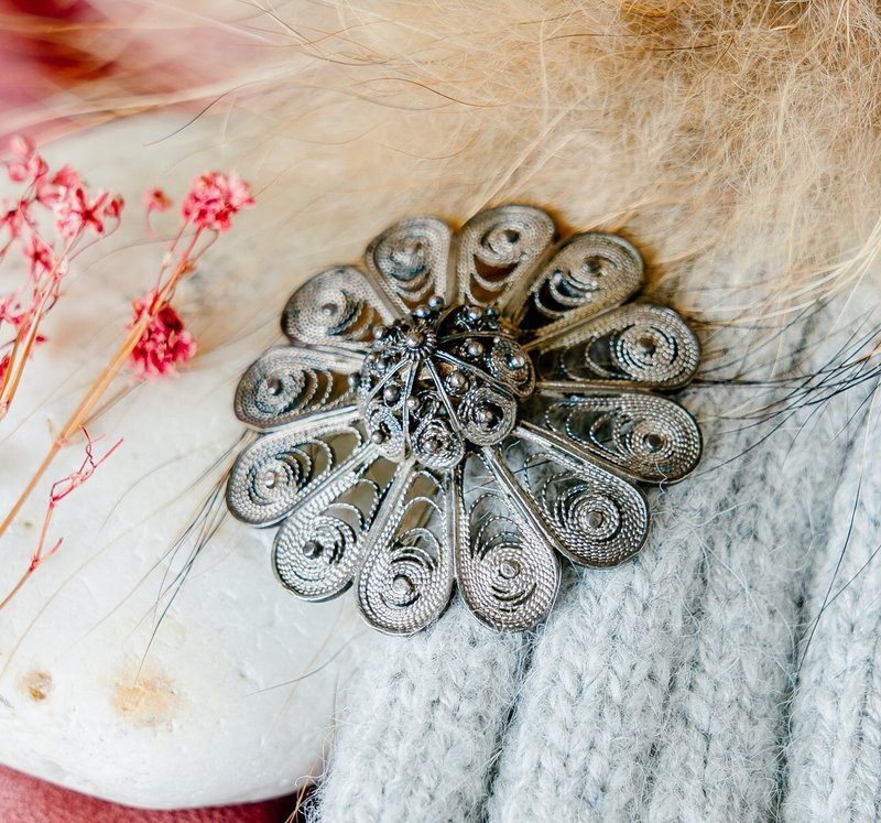 银丝雏菊胸针 - 西洋古董首饰 - 胸针 - 银 