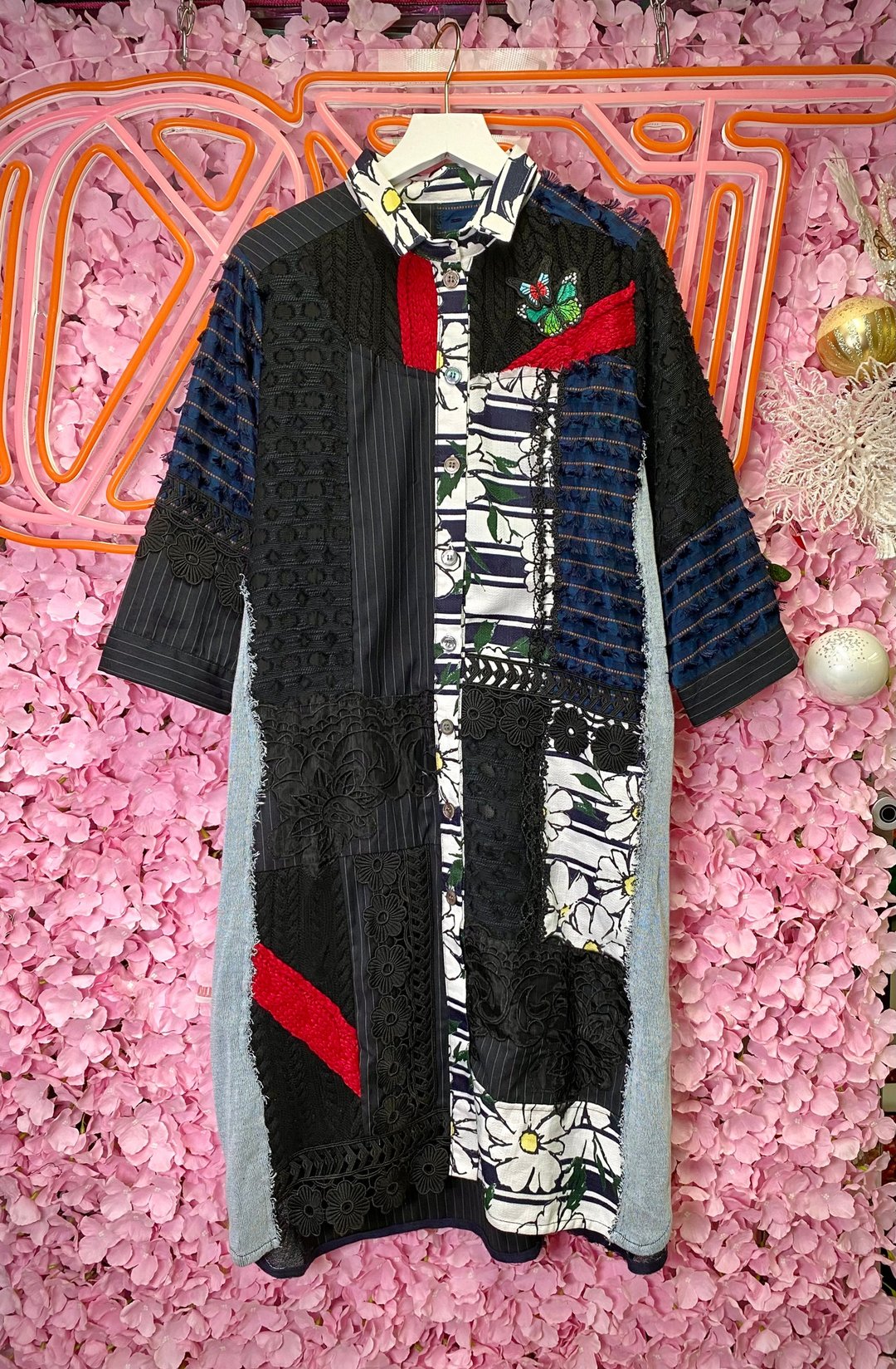 OTT独一无二•Unique深蓝克红色彩色撞色条子印花详恤衫连衣裙 - 洋装/连衣裙 - 棉 多色