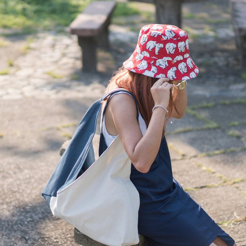 双面渔夫 红色 北极熊与橘子 纯绵 s-m - 帽子 - 棉．麻 红色