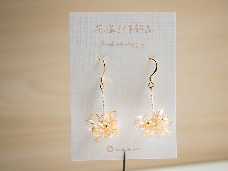 【花温】金丝花球。耳勾/耳夹 - 耳环/耳夹 - 其他金属 透明