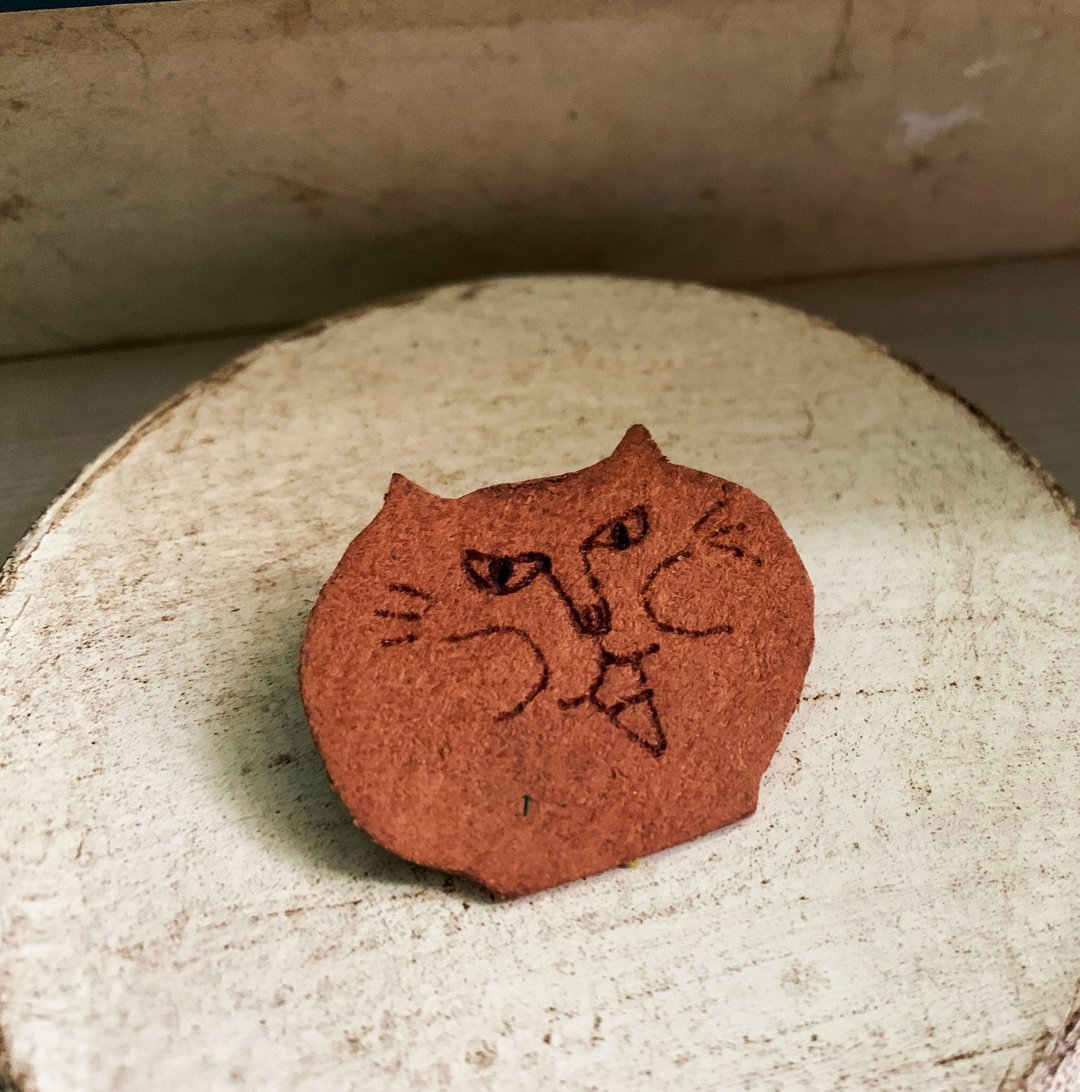 Cat 猫 复古 皮革 别针 胸针 - 胸针 - 真皮 