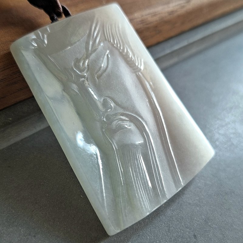 关二哥关二爷吊坠 | 天然缅甸A货翡翠玉器 | 关帝关公关云长关羽 - 项链 - 玉石 