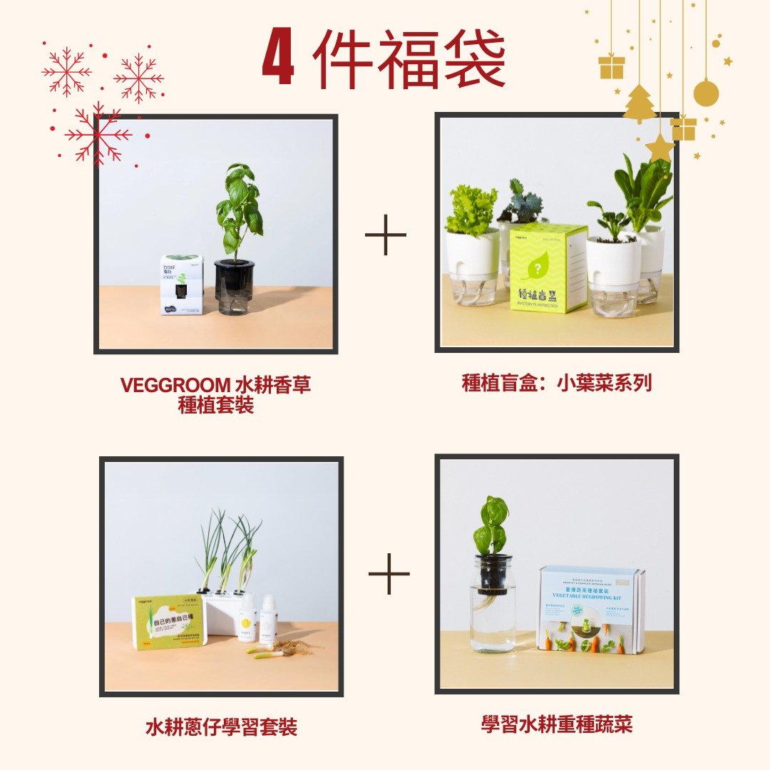 Christmas Sale: 4 件蔬菜种植套装福袋 - 植栽 - 其他材质 白色