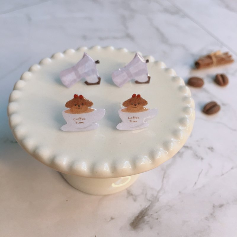 Eudora House 原创角色 宾滴狗 咖啡系列耳环、生日、情人节礼物 - 耳环/耳夹 - 树脂 