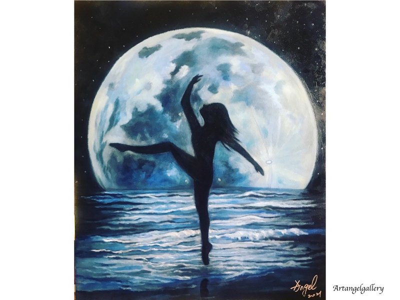 天使画廊/手工油画/挂画/海报/画作 / 跃升 - 海报/装饰画/版画 - 棉．麻 蓝色