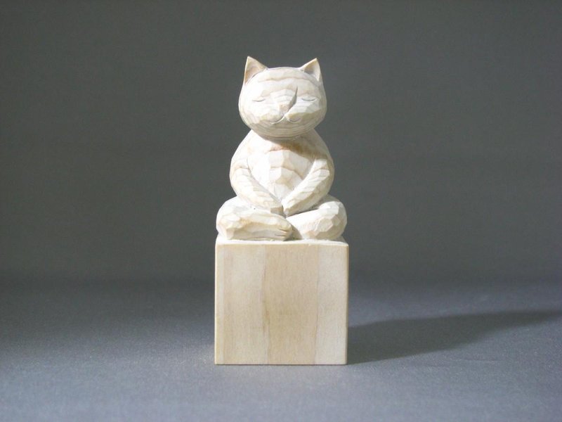 Wood carving cat, such as the Buddha Zen meditationA1120white - 摆饰 - 木头 白色