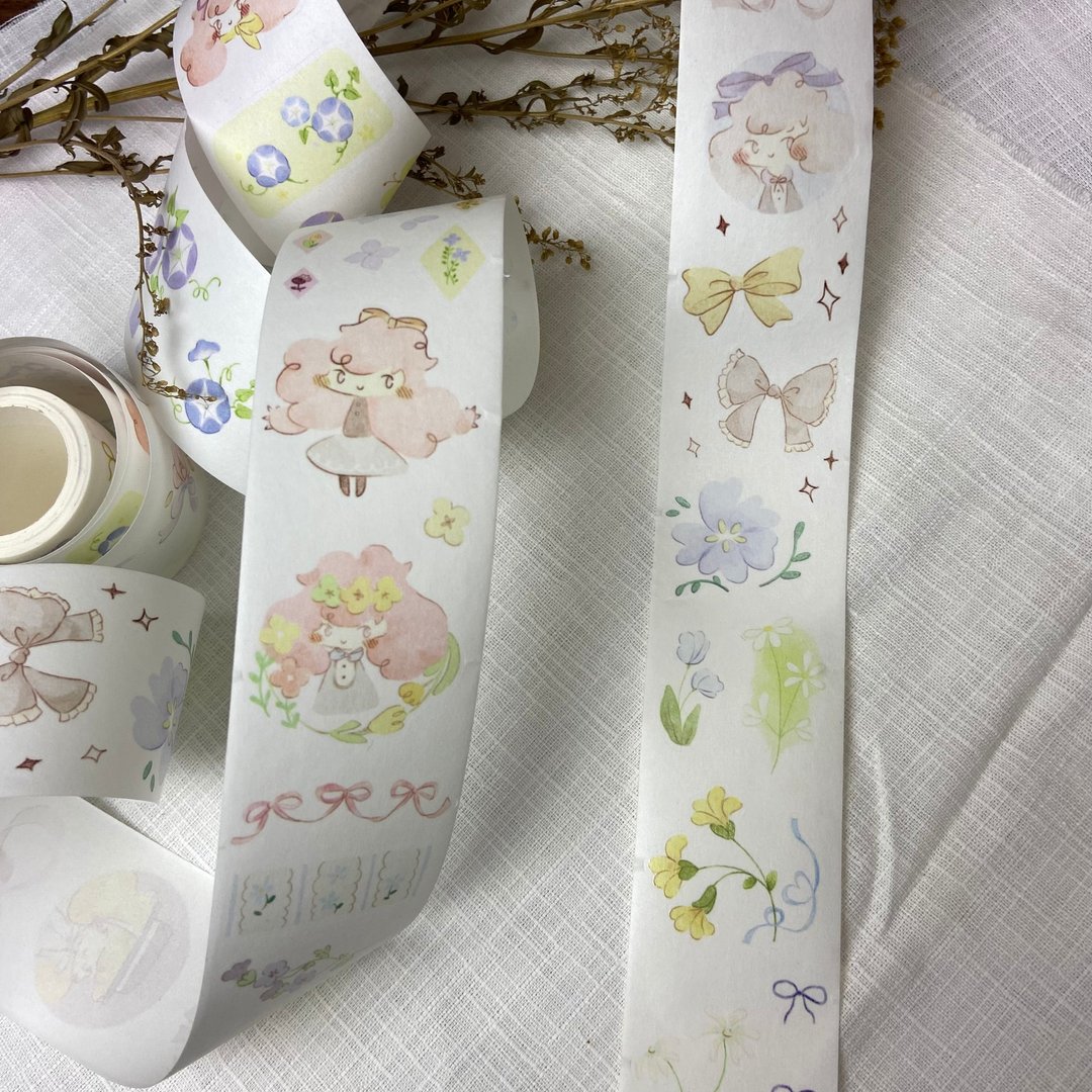 4cm 割型纸胶带 - 花系列 - 纸胶带 - 纸 多色