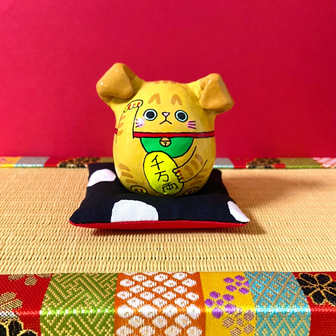 招财猫【大】苏格兰折耳猫 - 摆饰 - 粘土 黄色
