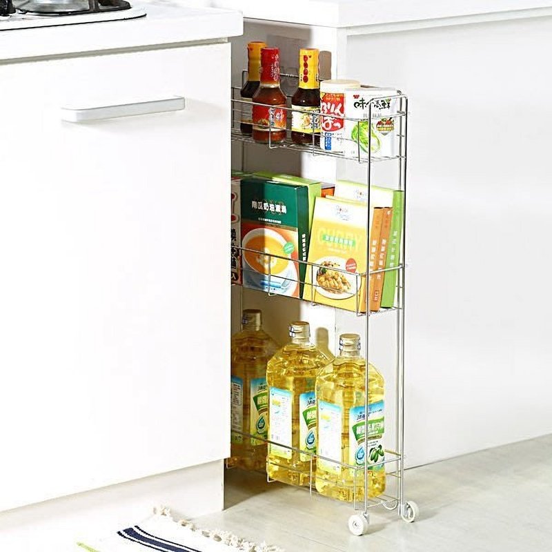 不锈钢小隙缝架　厨房架　附轮置物架　角落架　瓶罐架　收纳架 - 置物架/篮子 - 不锈钢 银色