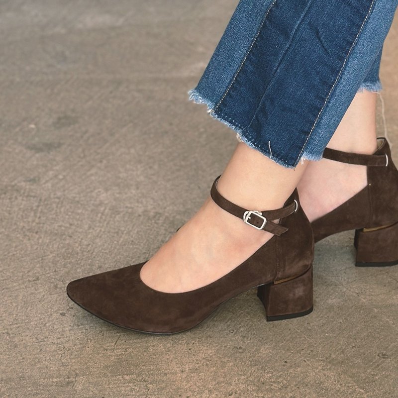 眷恋玛莉珍高跟鞋-可可粉 - 高跟鞋 - 真皮 咖啡色