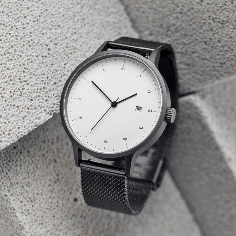 BIJOUONE彼树湾B30深灰表壳极简男女款不锈钢带日历精钢防水手表 - 女表 - 不锈钢 黑色