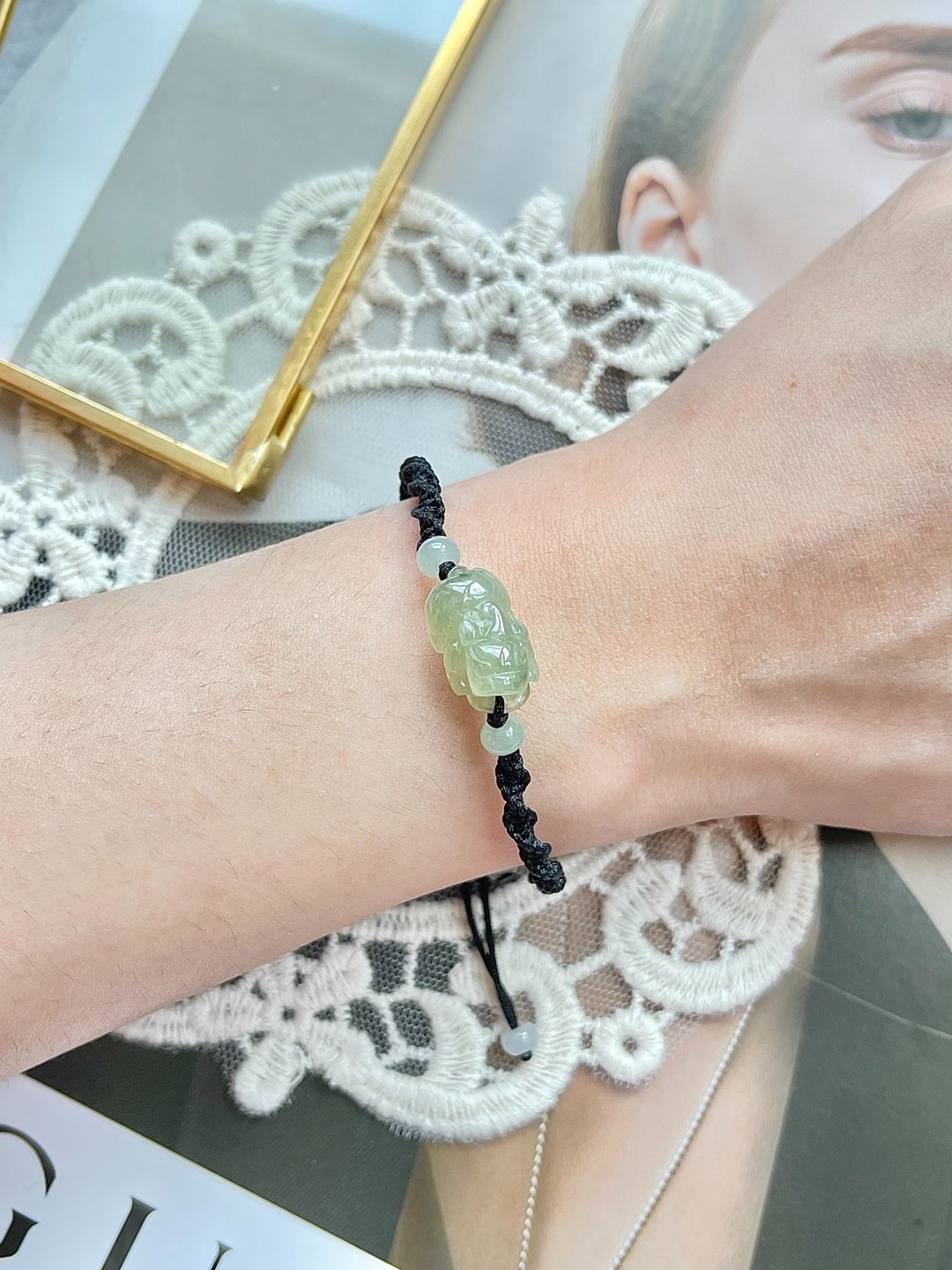缅甸玉A货翡翠-冰雪梨貔貅翡翠手绳 手链 天然石 jadeite 玉 送礼 - 手链/手环 - 玉石 绿色