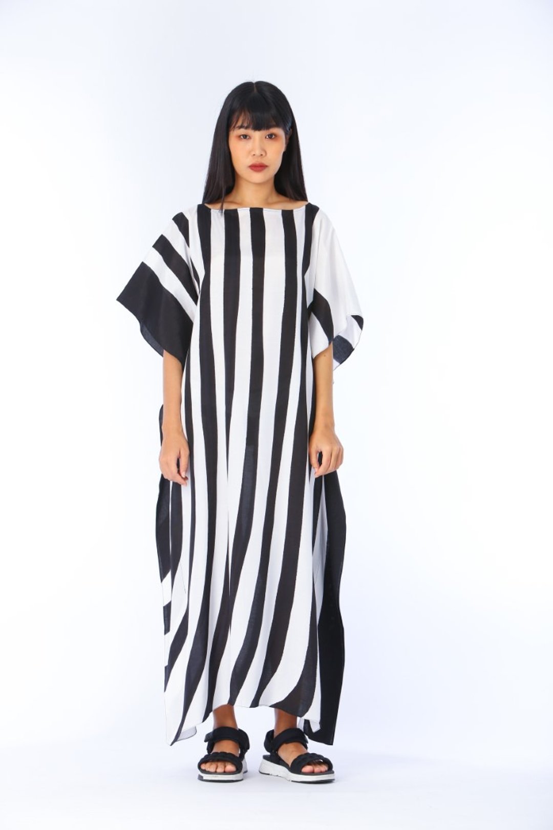 Hand Painted Cotton Silk Kaftan for Summer Resort Vacation F - 洋装/连衣裙 - 棉 黑色