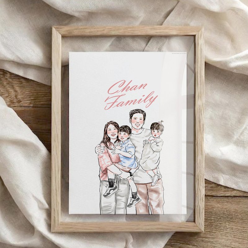 似颜绘水彩人像插画 | 双面玻璃 |幸福家庭定制画像 | 生日礼物 | 周年 - 订制画像 - 其他材质 